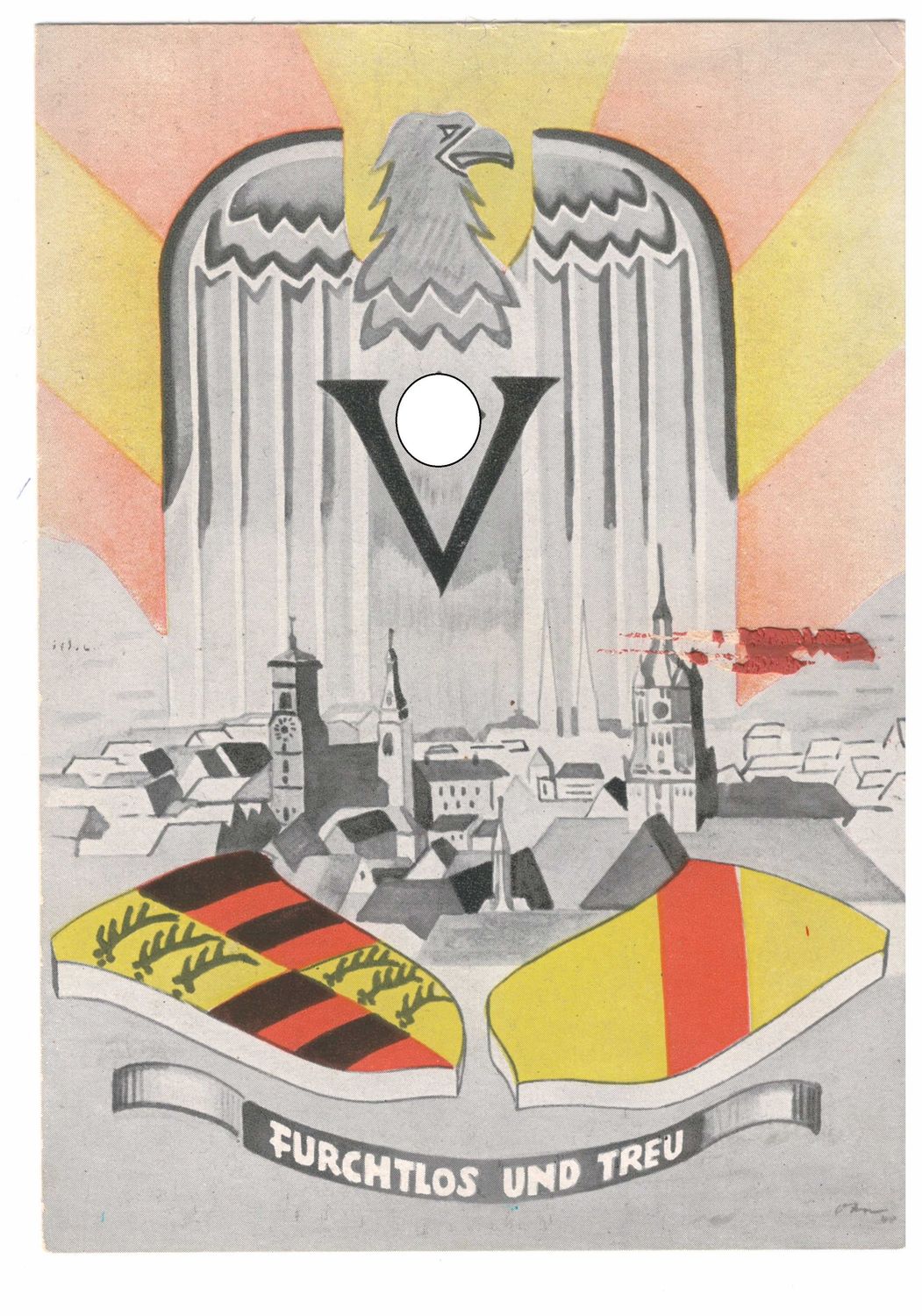 Wehrmacht: Postkarte des Wehrkreiskommando V Stuttgart für das Kriegs-WHW 1939/40, Größe ca. 14,8 x 10,5 cm, C93.