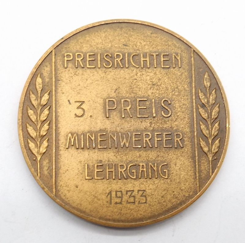 Wehrmacht: Medaille Preisrichten 3. Preis Minenwerfer Lehrgang 1933.