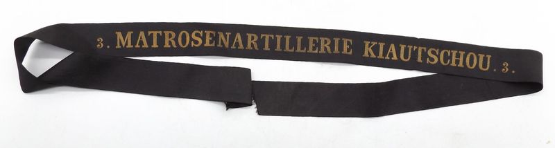 Kaiserliche Marine: Mützenband "3. Matrosenartillerie Kiautschou 3.", Länge ca. 112 cm, sehr selten!