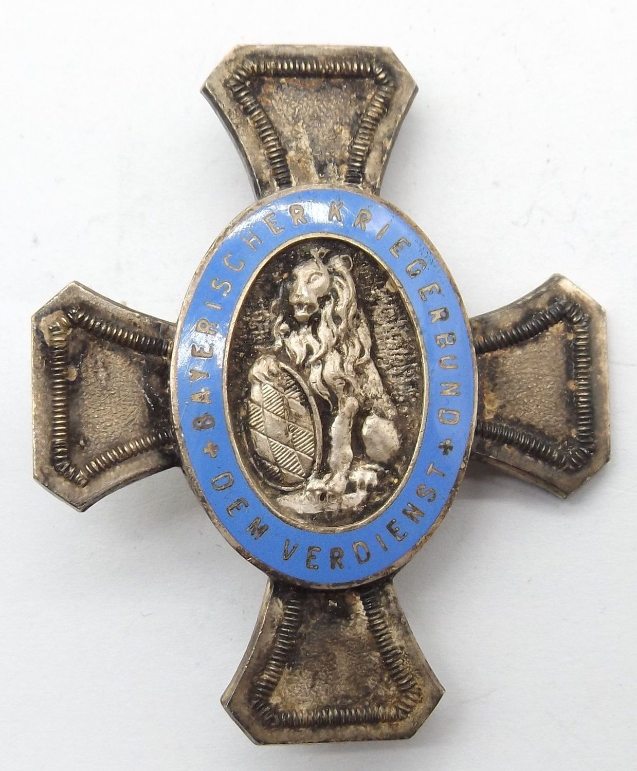 Bayern: Bayerischer Kriegerbund, Bundesvereinskreuz, rückseitiges Nadelsystem mit Hersteller Deschler & Sohn München 9.