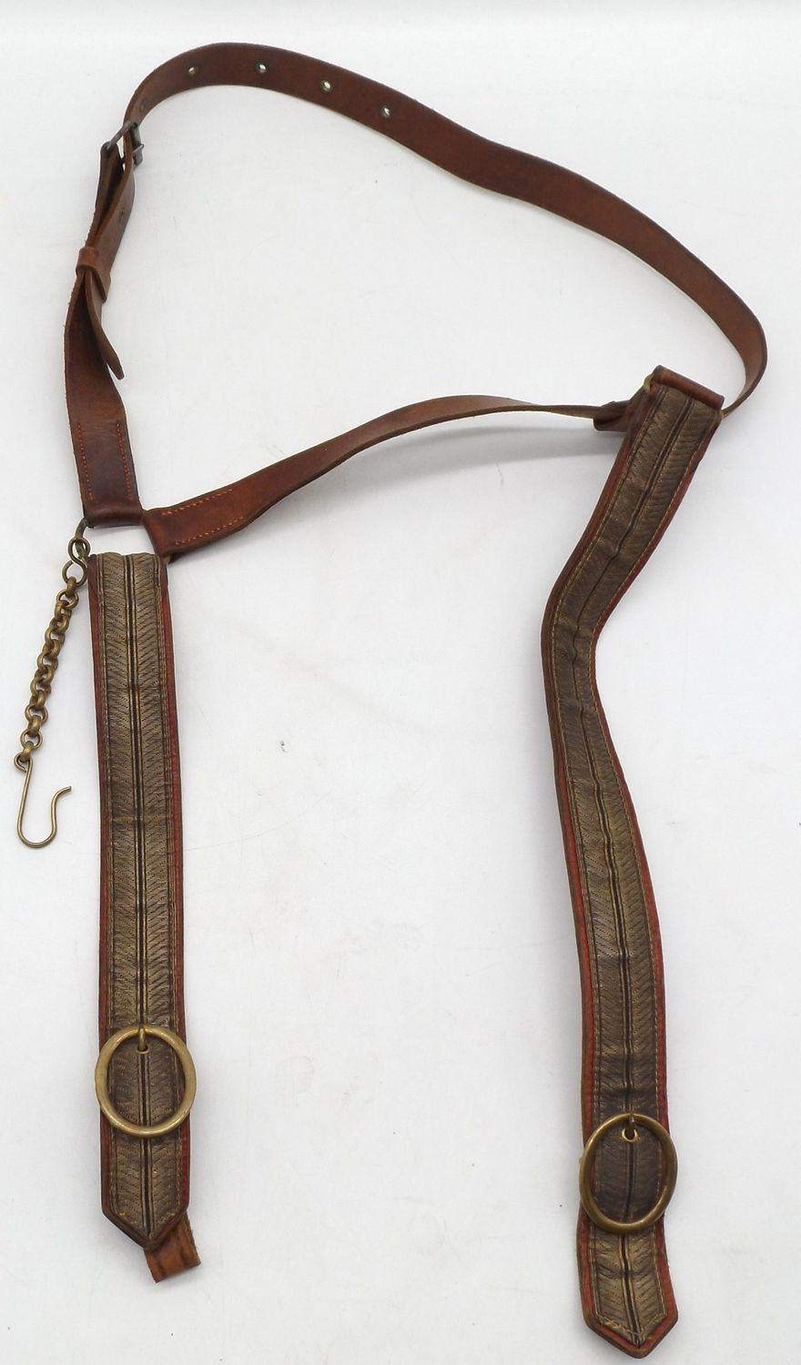 Österreich: K.u.K. Säbelgehänge für Offiziere mit Kurzhängekette, Leibriemenlänge 82 cm, Hersteller Wilhelm Beck & Söhne K.u.K. Hoflieferanten Wien.