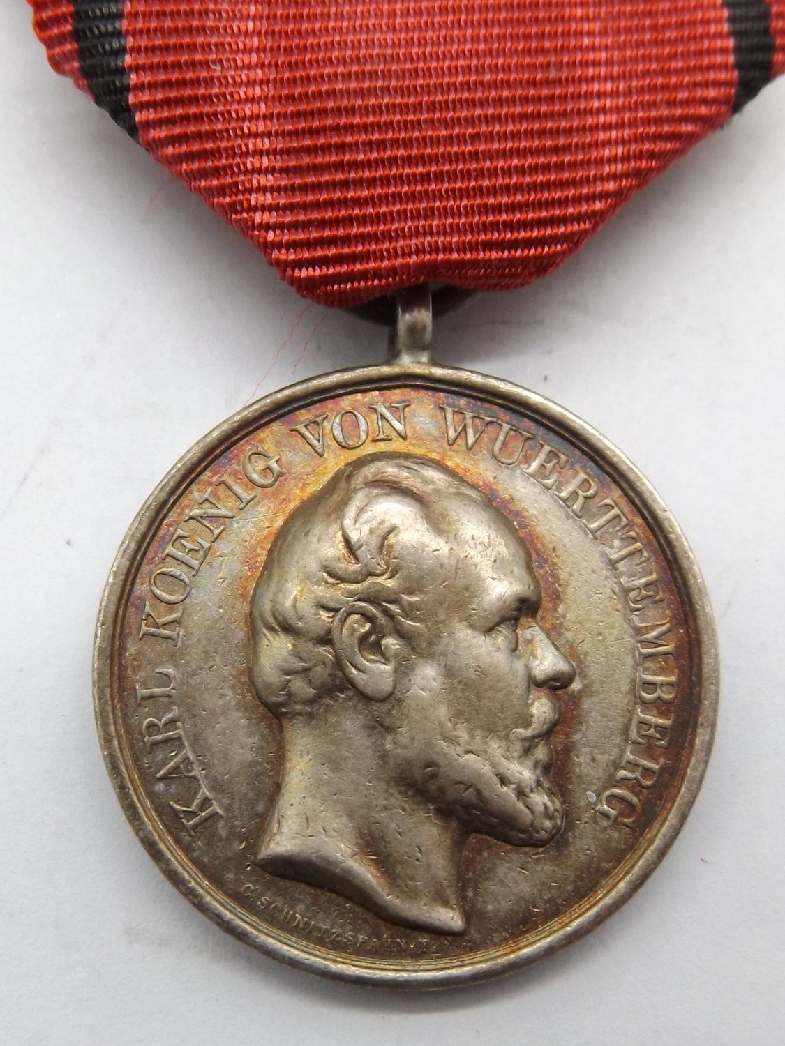 Württemberg: Silberne Zivilverdienstmedaille, König Karl, mit Stempelschneider, am Band.
