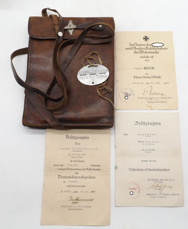 Wehrmacht: Nachlass eines Leutnants der 8. (M.G.)/ Infanterie-Regiment 486, EK2 Urkunde bereits für die Erstürmung der Maginotlinie im Frankreichfeldzug im Rahmen der 262. I.D.