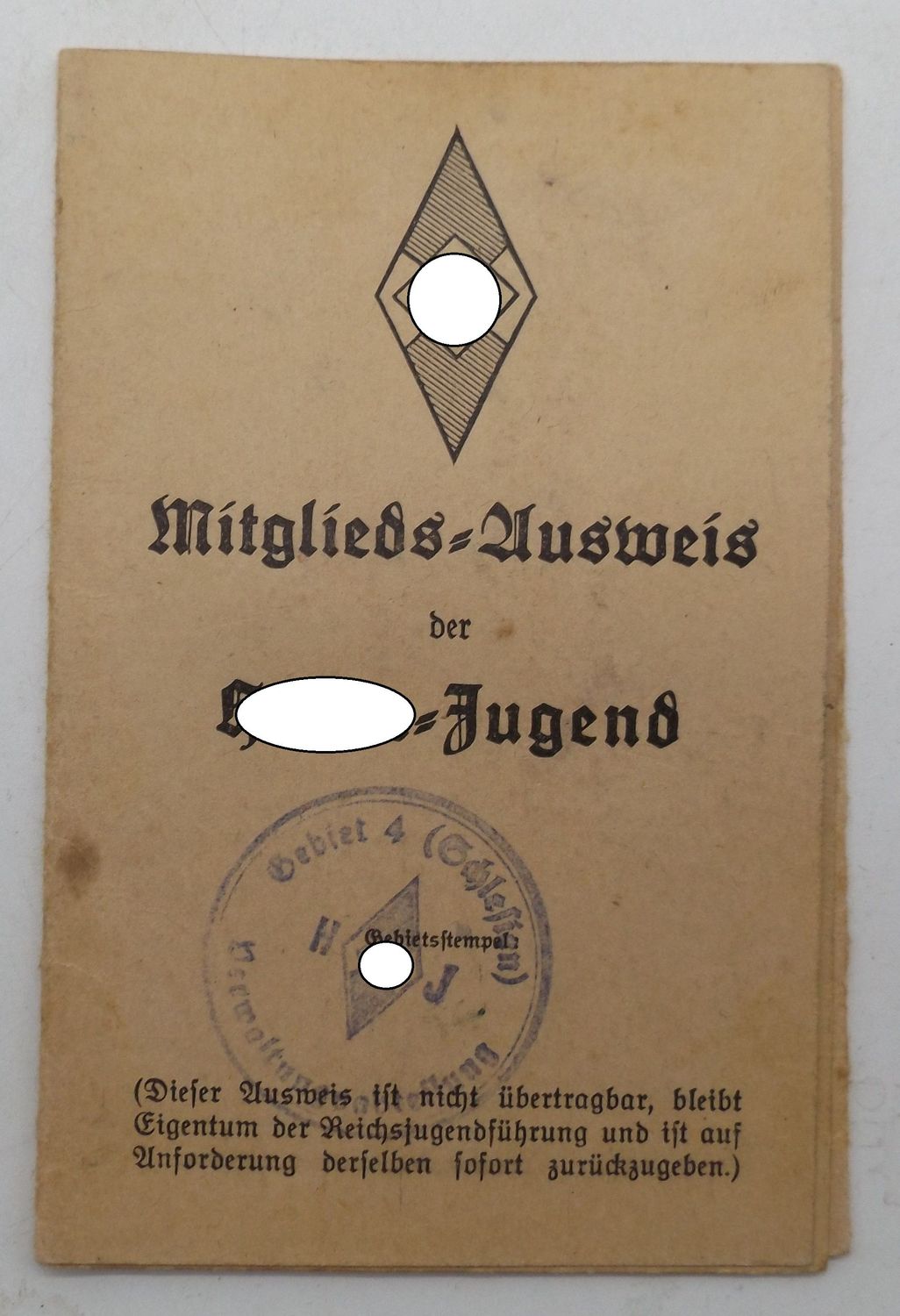 HJ: Mitglieds-Ausweis Gebiet 4 (Schlesien) Bann 157 Brieg.