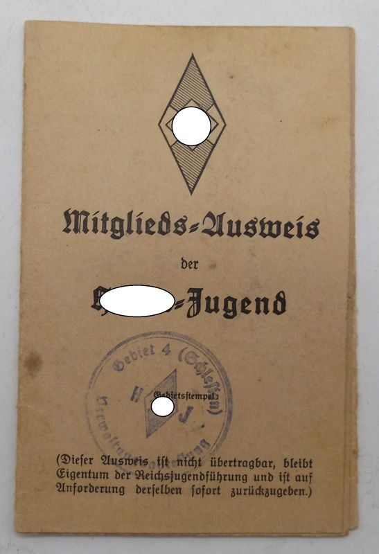 HJ: Mitglieds-Ausweis Gebiet 4 (Schlesien) Bann 157 Brieg.