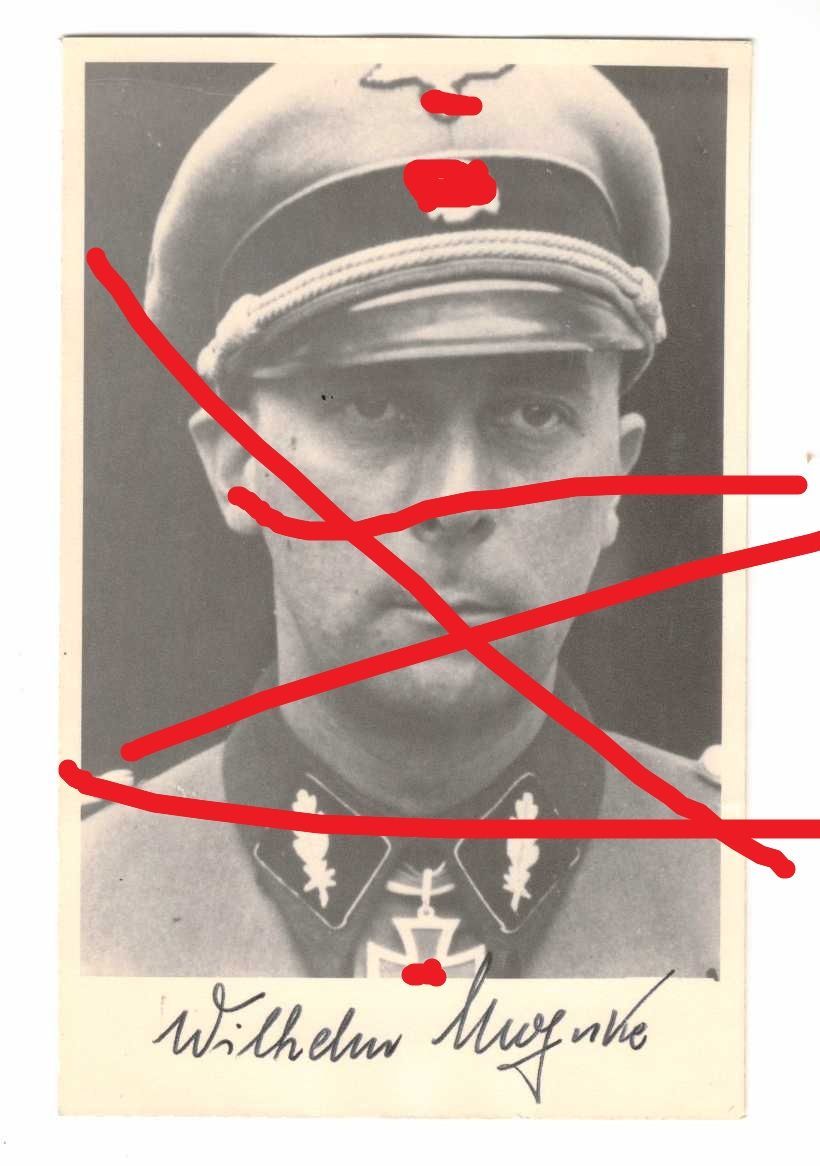 Waffen-SS: Portraitfoto SS-Brigadeführer und Generalmajor der Waffen-SS Wilhelm Mohnke (Ritterkreuz), Größe ca. 13,8 x 8,8 cm, mit originaler Signatur, Nachkriegsabzug, C111.