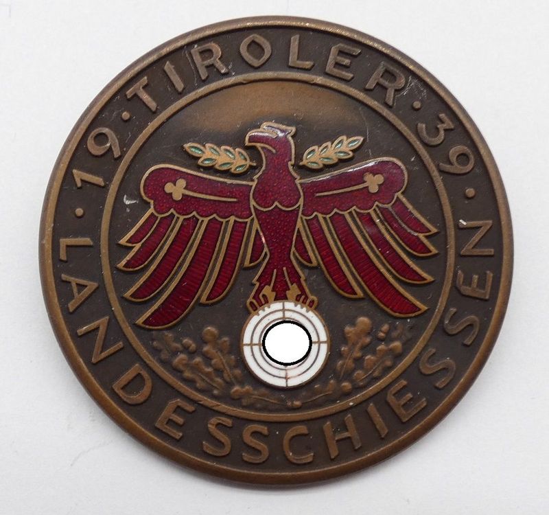 3. Reich: Schießauszeichnung Tiroler Landesschiessen 1939 in Bronze, Hersteller A.G. & Co. München, an Nadel, 52 mm.