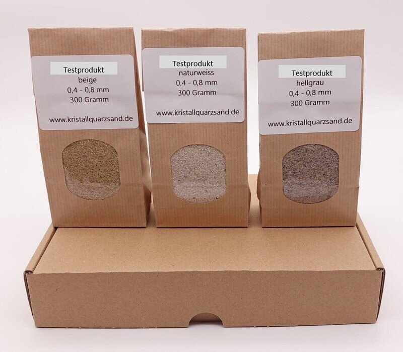 Kristallquarzsand Testpaket (Farbe) Naturweiß Naturbeige Naturgrau Quarzsand gewaschen feuergetrocknet
