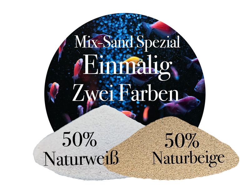 25 KG Aquariumsand Weiß und Beige Mischung Aquariumsand aquariumkies bodengrund kaufen Naturweiß Naturbeige gewaschen feuergetrocknet