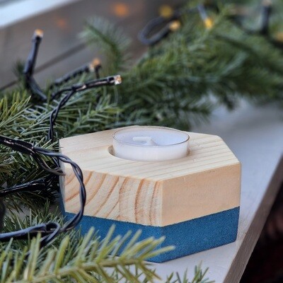 Hexagon Tea Light holder (blue and pine 42mm)