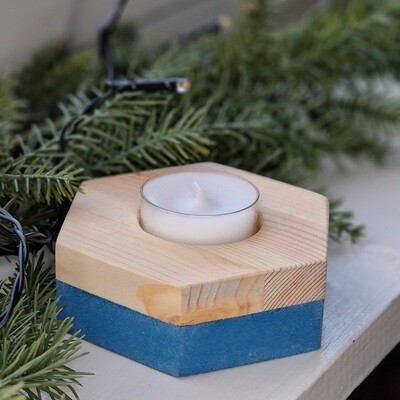 Hexagon Tea Light holder (blue and pine 32mm)