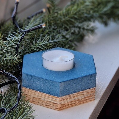Hexagon Tea Light holder (Blue and Pine Plywood 37mm)