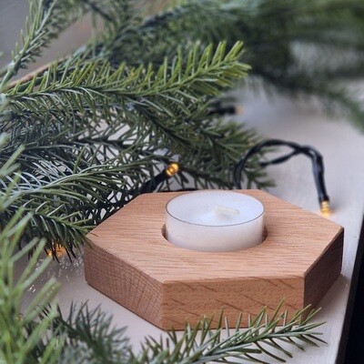 Hexagon Tea Light holder, Single side, Oak, 20mm