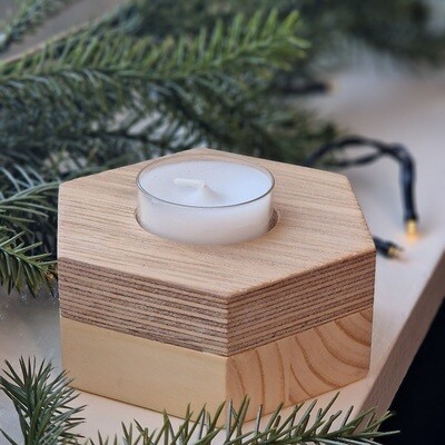 Hexagon Tea Light holder (Pine and Oak Plywood 42mm)