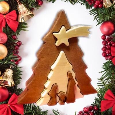 Albero di Natale natività in legno