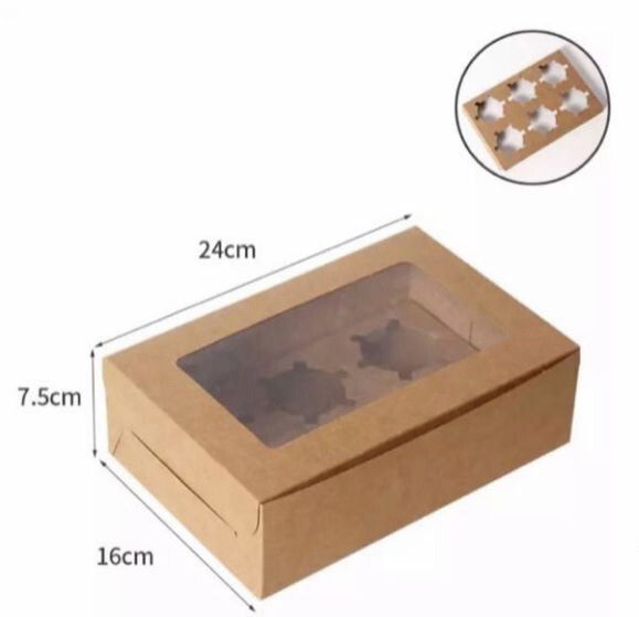 10 Piece Kraft Cupcake Boxes, 6cavity.