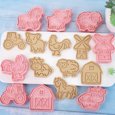 8pcs Farm Animals Cookie Cutters And Stamps