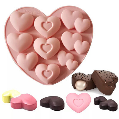 Valentine 9 Holes 3D Hearts Silicone Mold