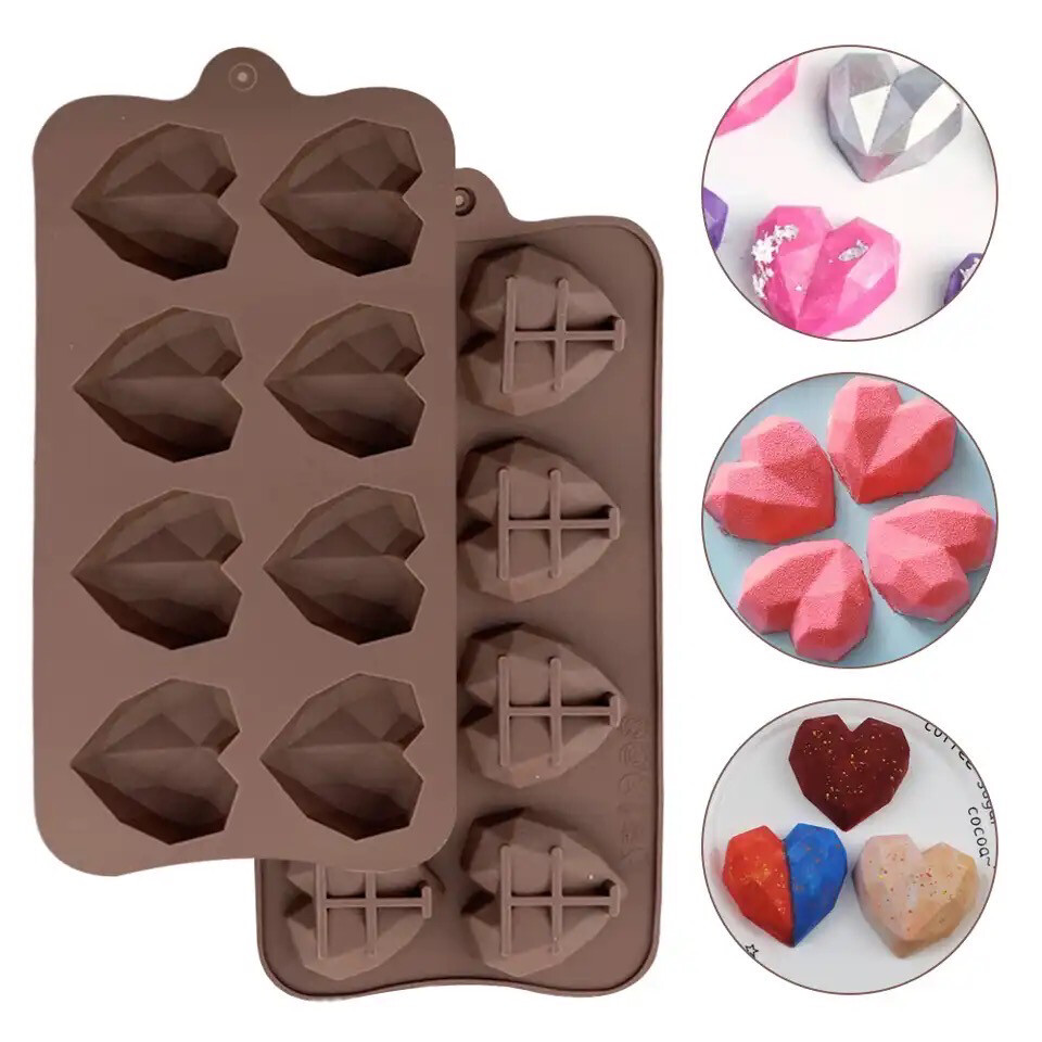 8 Cavity Daimond Hearts Chocolate Silicone Mold