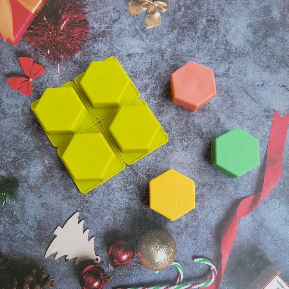 4 Cavity Hexagon Soap &amp; Candle Silicone Mold