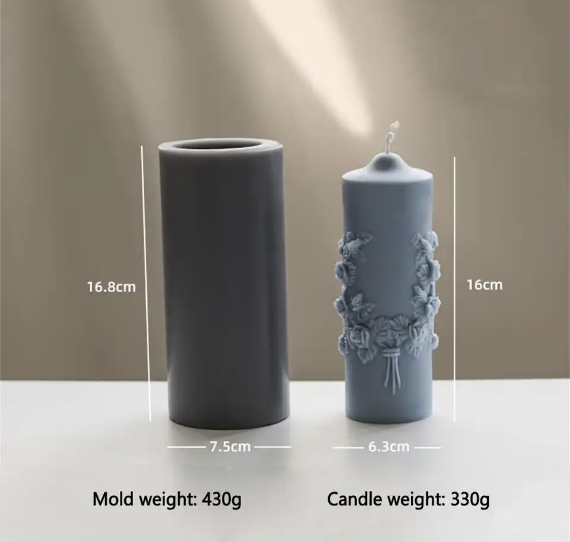 3D Upright Flower Carved Cylindrical Candle Silicone Mold