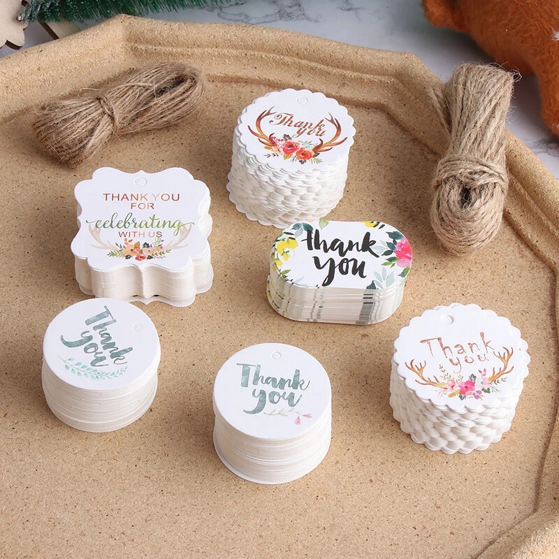 Gift Tag Rope Hang Tags, thank you tags With Rope Lot/50 pieces