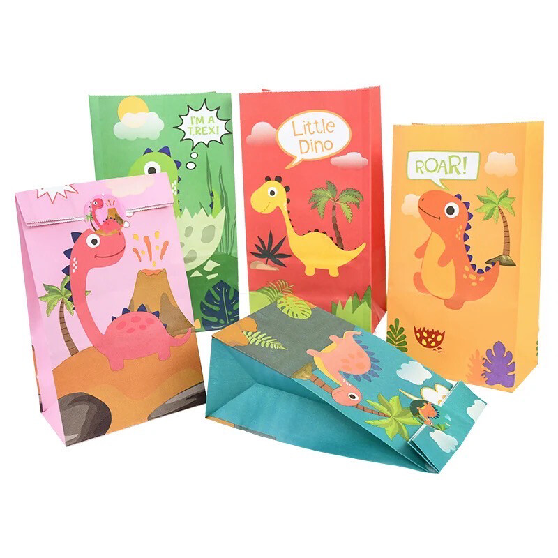 Dinosaur Kraft Paper Party Bags ( 12/bags+ 12/stickers)