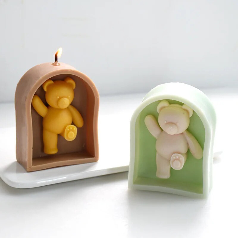 One Set Oval Frame Window silicone mold + Bear Silicone Mold