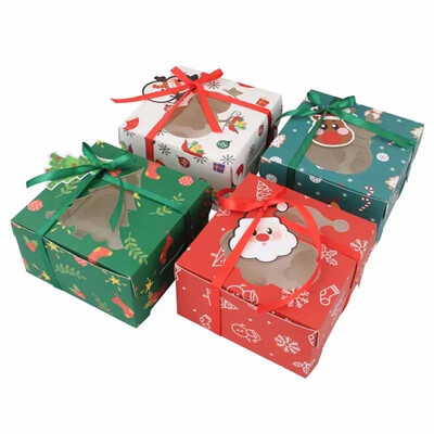 4 Cavity Christmas Cupcake Box ( 12 Box ) Mixed Color With Rope And Tag