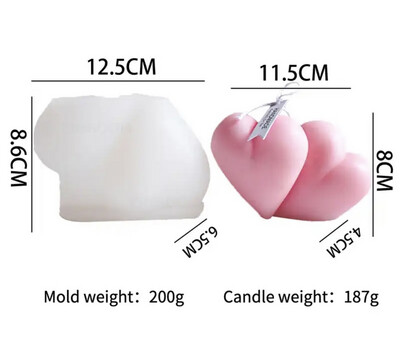 3D Double Heart Silicone Mold