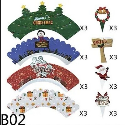Christmas Cupcakes Wrappers 12 Pieces + 12 Tabs