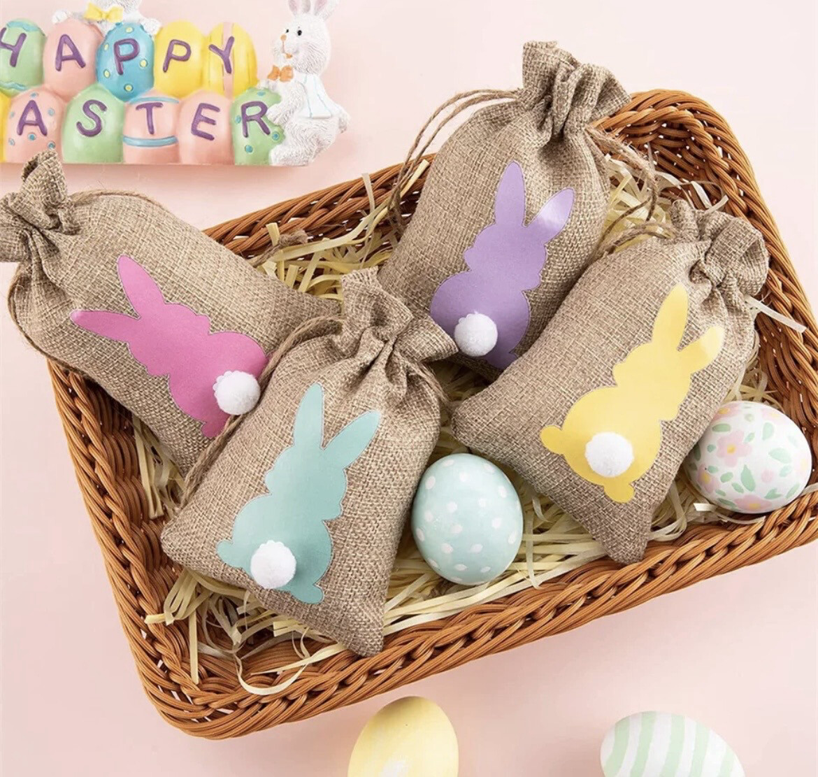 Rabbit Design, easter Linen Storage Bags lot/6 bags