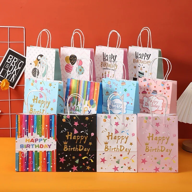 Happy Birthday kraft  Paper Gift Bags 5/bags 