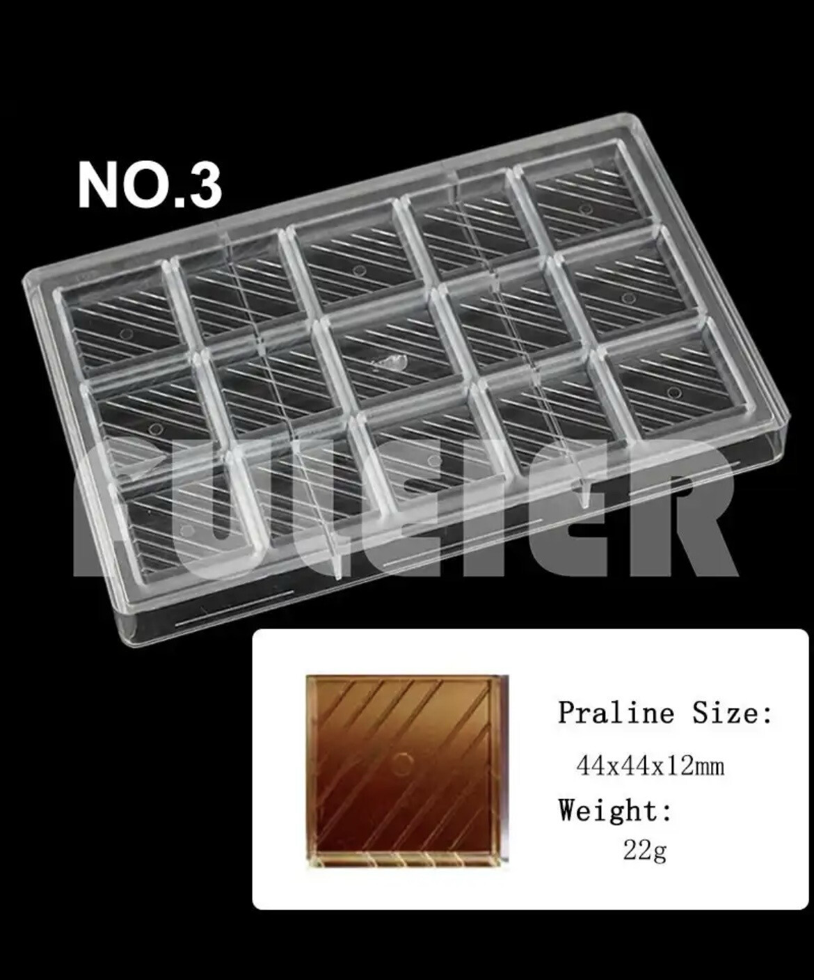 15 Cavity Thin Square Polycarbonate Chocolate Mold