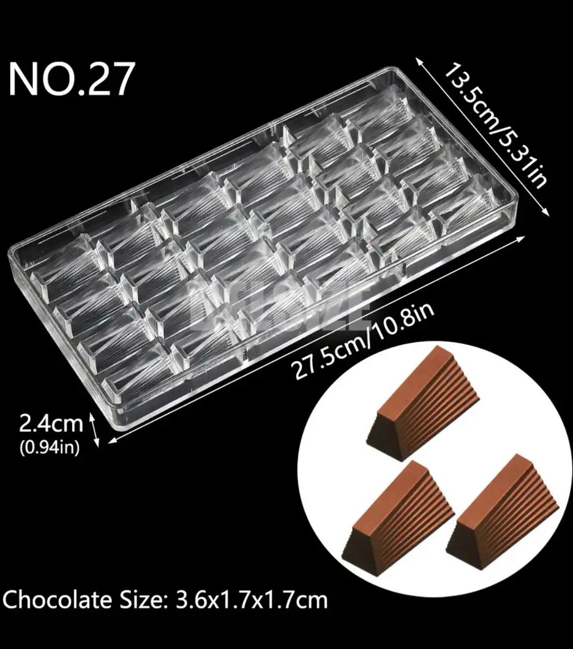 24 Cavity Wavy Rectangular Chocolate Polycarbonate Mold