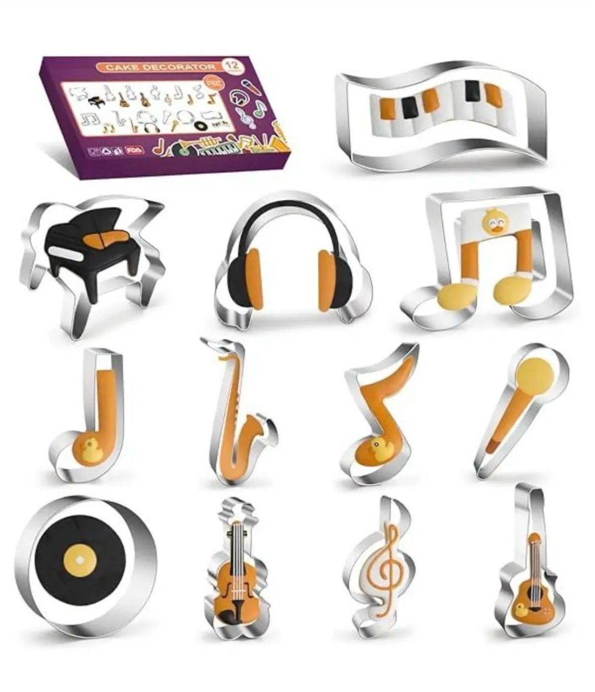 12 Piece Music Instrument Stainless Steel Cookie Cutters 