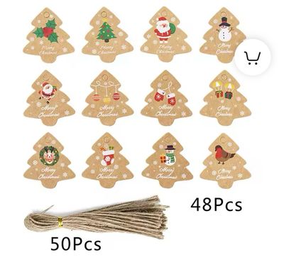 Christmas Kraft Paper Tags + Rops Pack/48 pieces 
