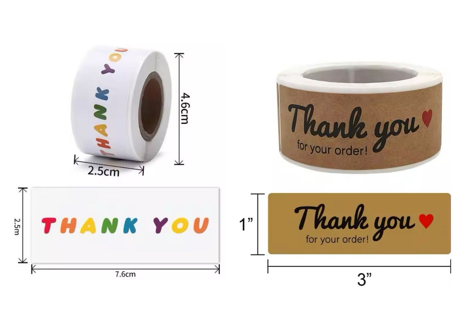 Rectangular Shape Thank You Stickers Roll/ 120 stickers 