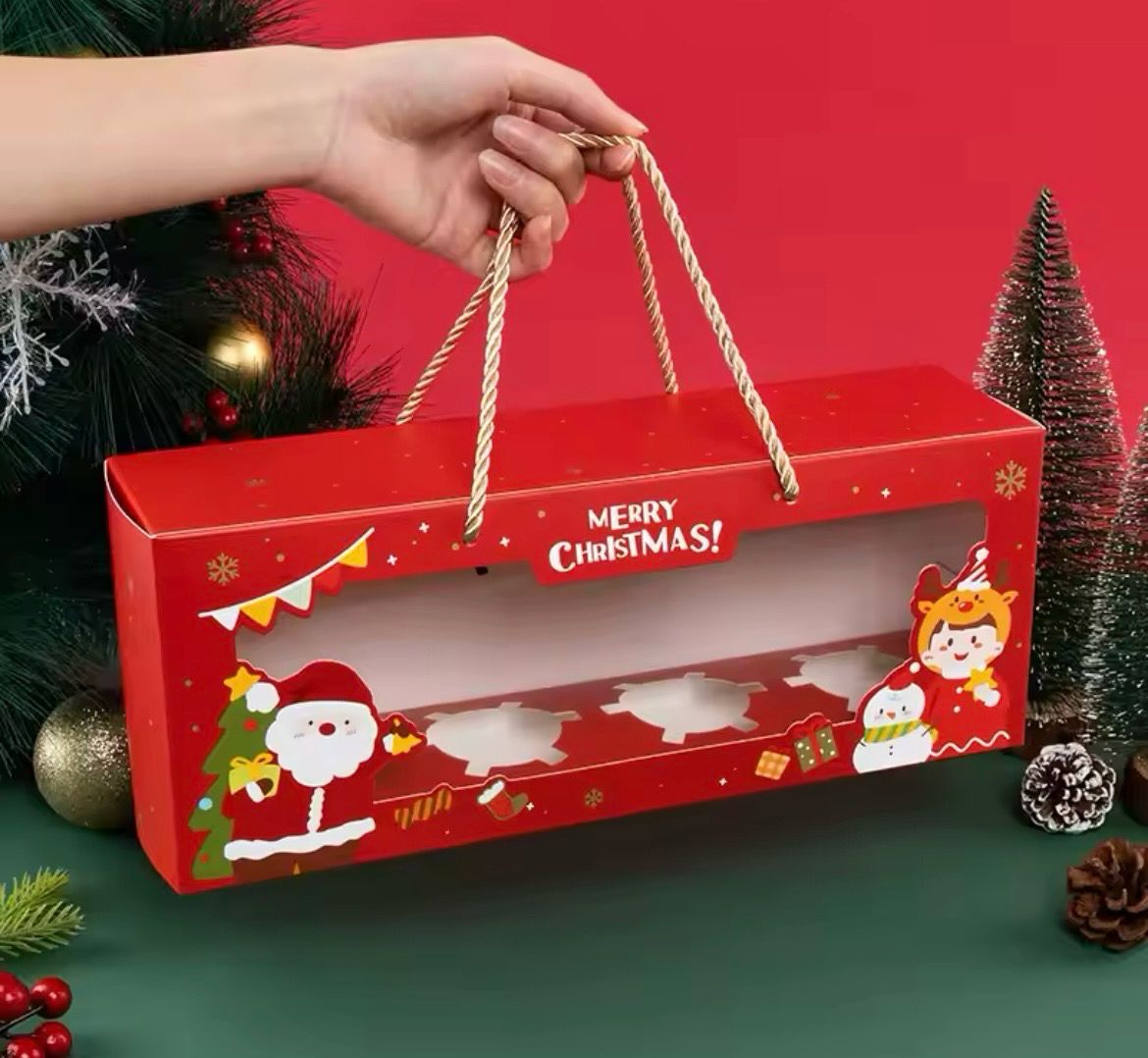 Christmas 4 Cavity Cupcake Box With gold handles Lot/ 5 pieces 