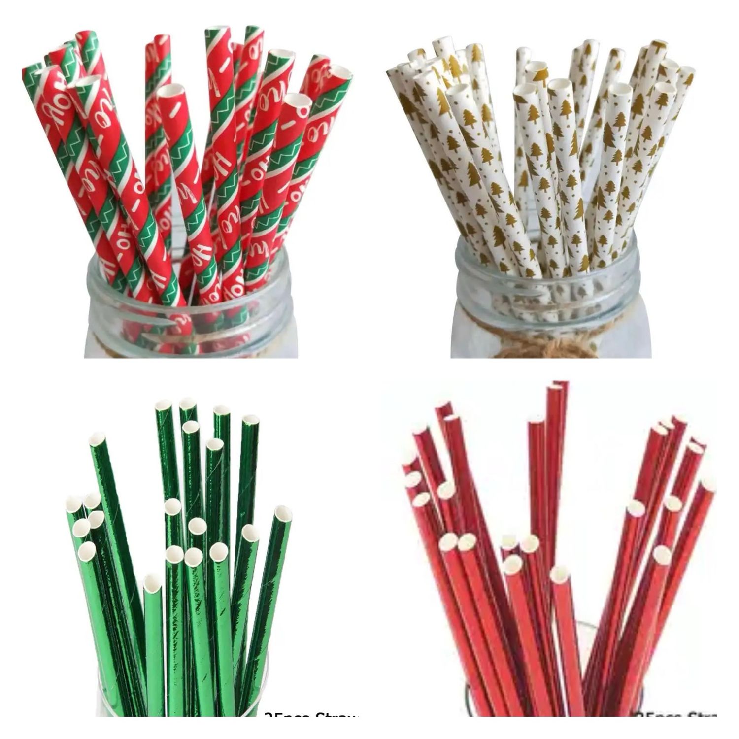 Christmas Colorful Paper Straws  Lot/ 25 pieces 