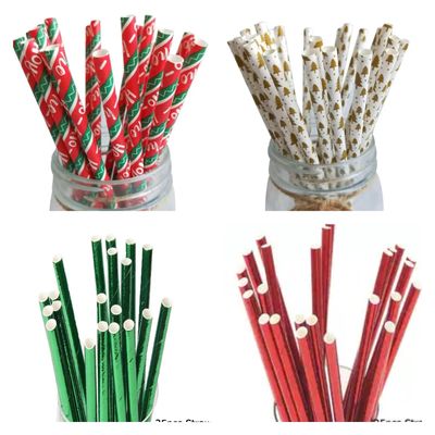 Christmas Colorful Paper Straws  Lot/ 25 pieces 