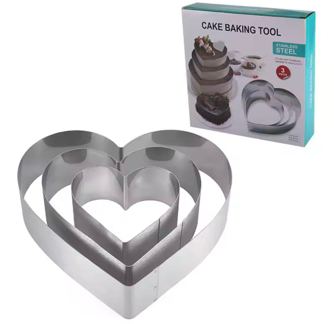 Stainless Steel Heart Shape Mousse Molds Set/ 3 pieces 