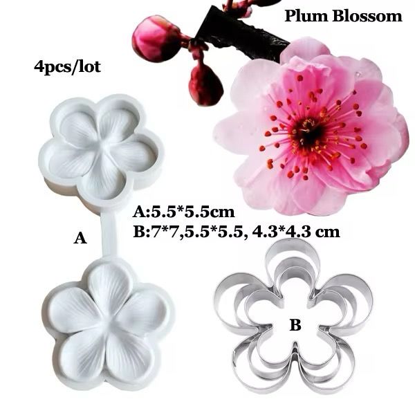 Blossom Flower petal mold  and Cutter  Set / 4 pieces 