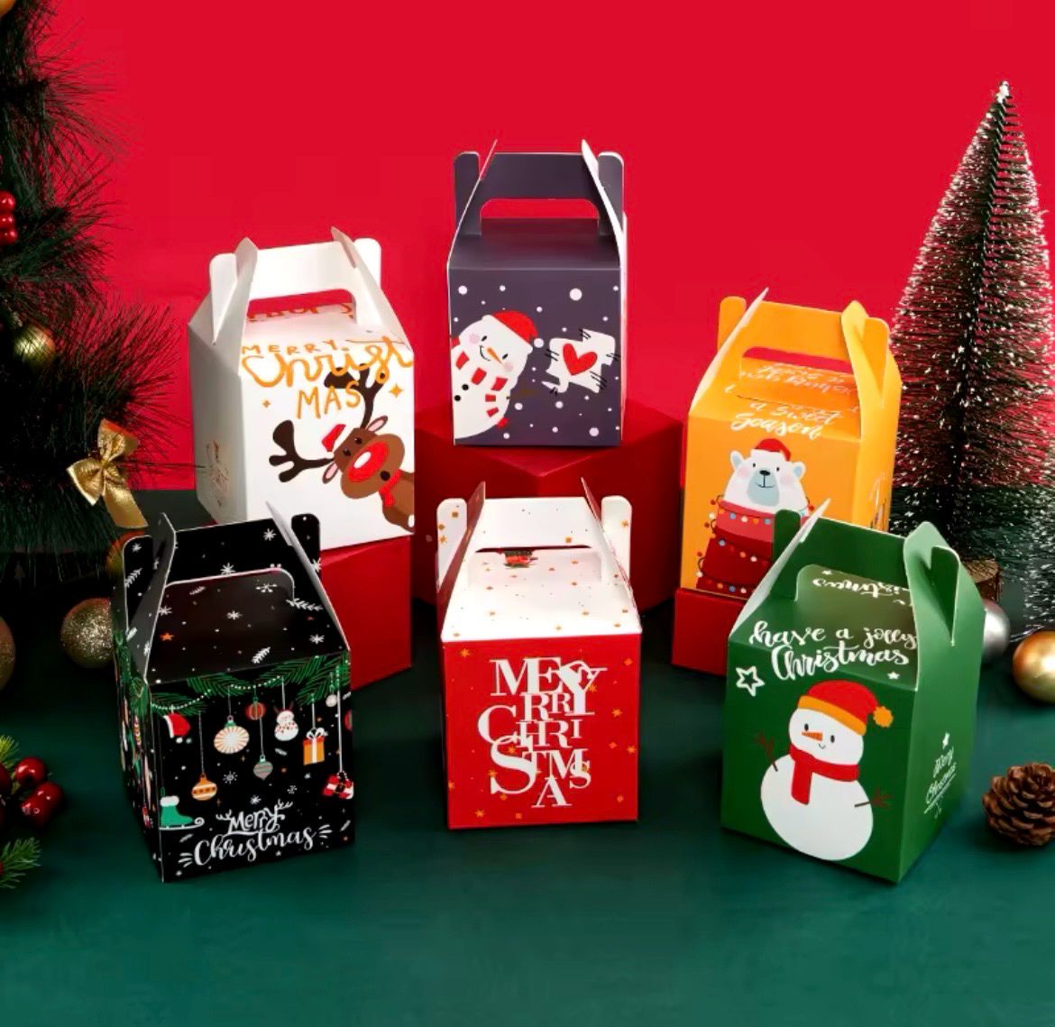 Christmas Candy Box Lot / 6 pieces Mixed 