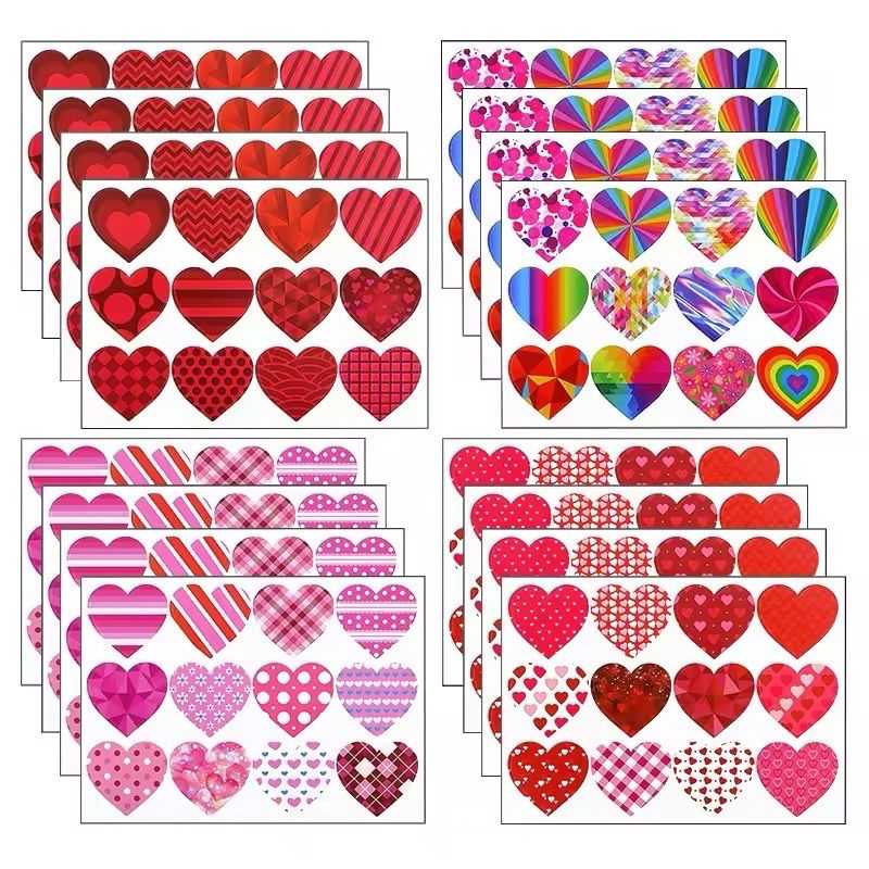 Valentine Heart Shape Stickers Lot / 16 Sheets 