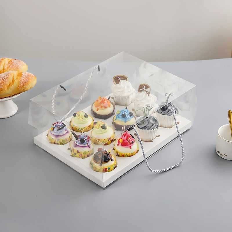 12 Cavity Transparent Cupcake Box ( Handles Included ) Lot / 2 boxes 