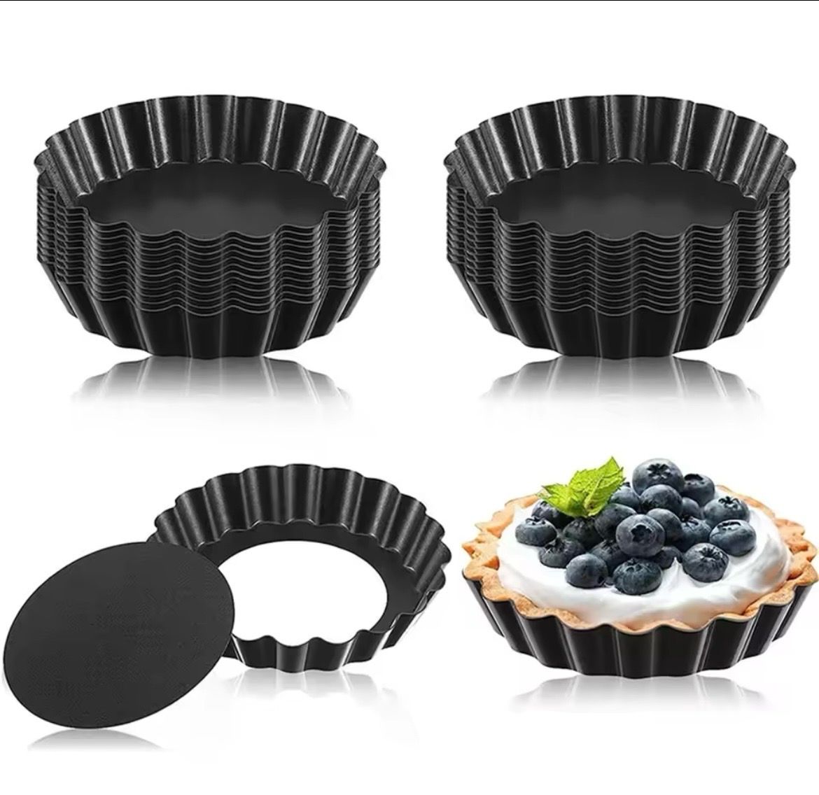 Mini Tart Pans Removable Bottom Non Stick Pack/ 12 pieces 