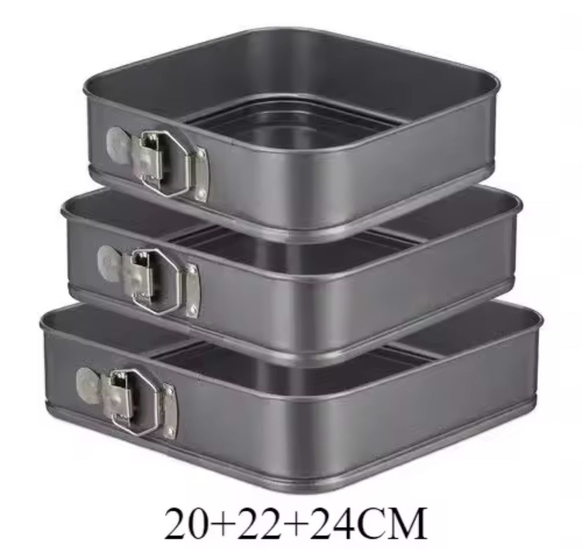Non-Stick 3PCS Set Square Cake Pans Removable Bottom ( 20/22/24cm )