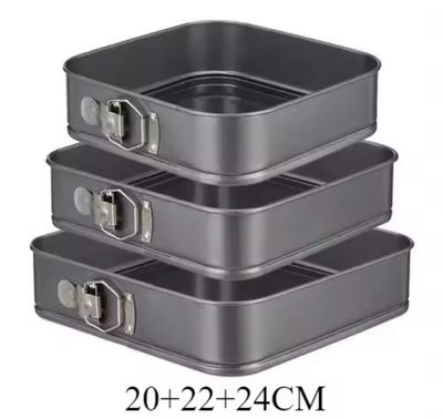 Non-Stick 3PCS Set Square Cake Pans Removable Bottom ( 20/22/24cm )