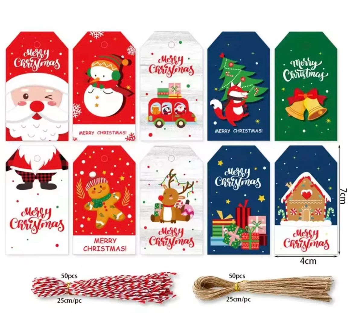 Christmas Tags Mixed Designs ( with rope )  Pack/ 50 Pieces 